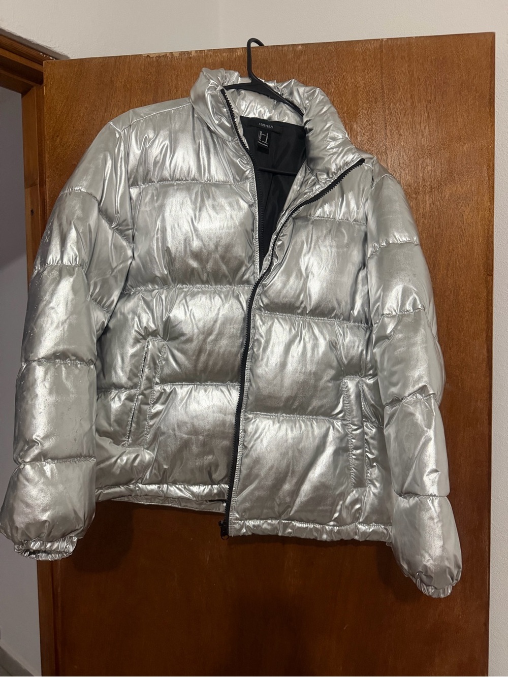 Forever 21 Silver Metallic Puffer Jacket